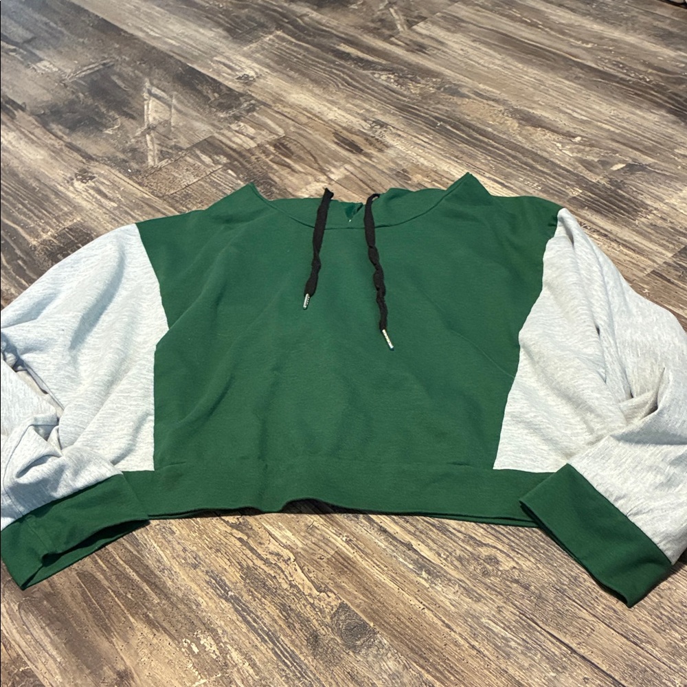 Green and Gray Women's Cropped Hoodie
